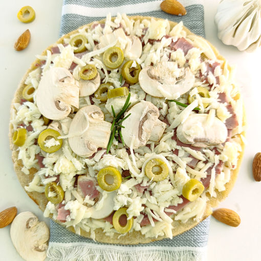 پیتزا ژامبون گوشت و مرغ رژیمی - نیمه آماده تک نفره | کتوژنیک - با آرد بادام