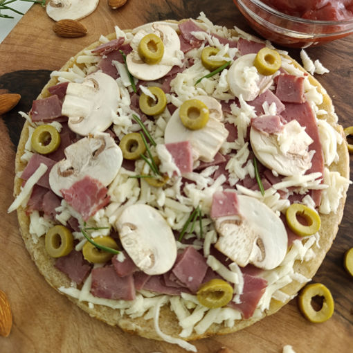 پیتزا ژامبون استیک رژیمی - نیمه آماده تک نفره | کتوژنیک - با آرد بادام