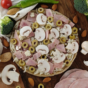 پیتزا ژامبون بوقلمون رژیمی - نیمه آماده تک نفره | کتوژنیک - با آرد بادام