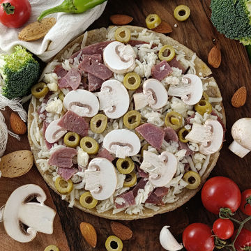 پیتزا ژامبون استیک رژیمی - نیمه آماده تک نفره | کتوژنیک - با آرد بادام